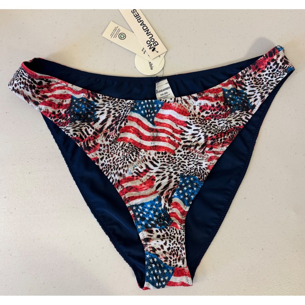 No Boundaries Bikini Bottom Women XXL (20) Cheetah Flag Reversible Cheeky NEW